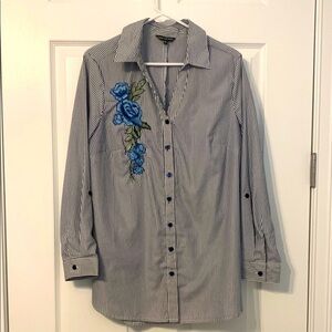 UNIQUE SPECTRUM Blue Floral Embroidered Shirt